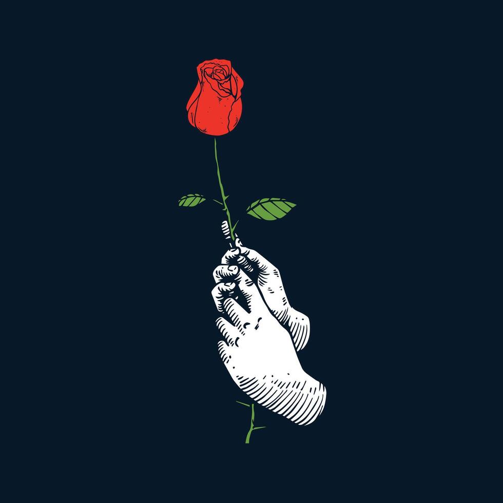 mano y Rosa flor obra de arte vector