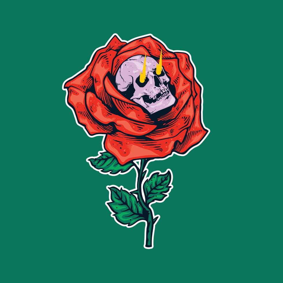 skull and rose flower artwork vector