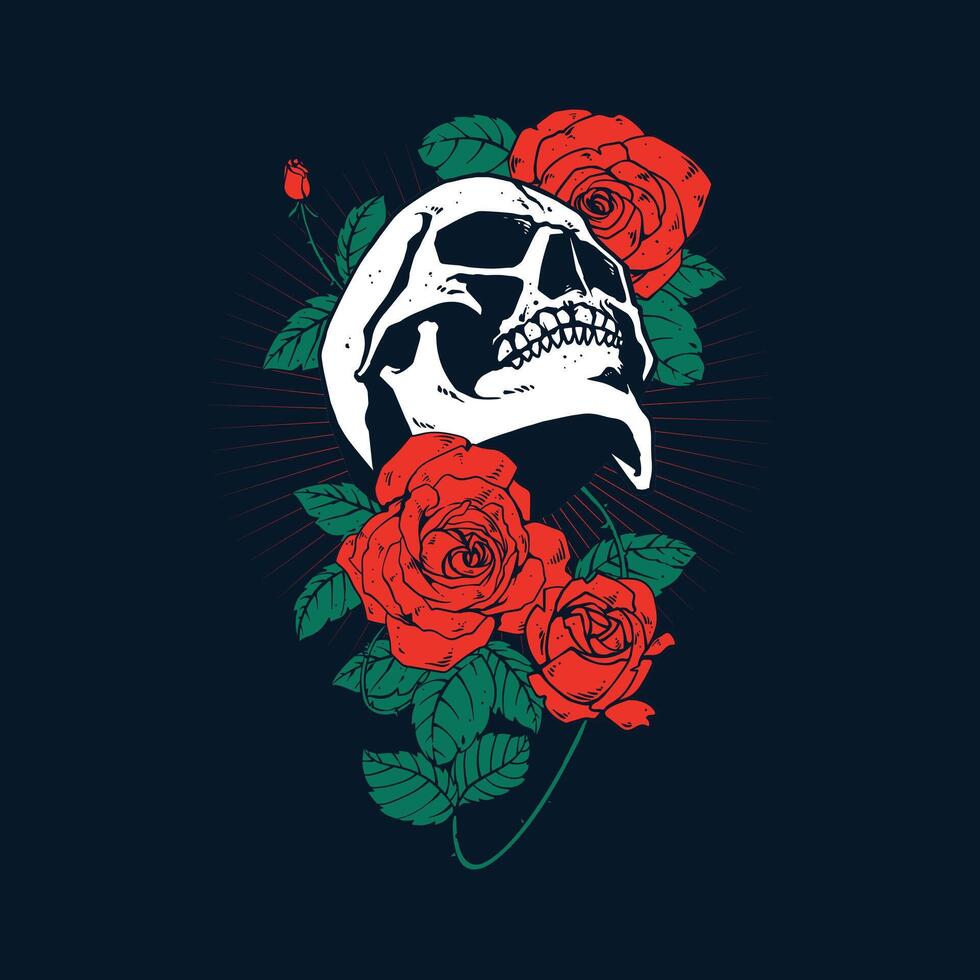 skull and rose flower artwork vector