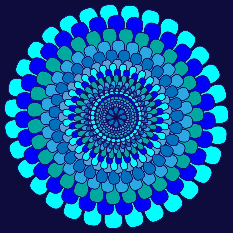 Vector mandala in the form of an abstract pattern located in a circle on a blue background