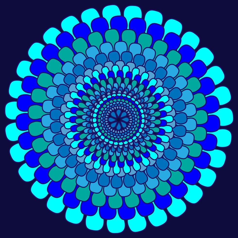 Vector mandala in the form of an abstract pattern located in a circle on a blue background