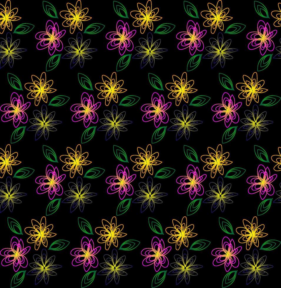 Floral pattern in the form of delicate multi-colored flowers on a black background vector