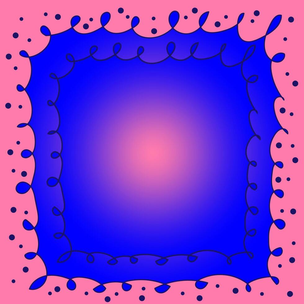 Vector abstract pattern in the form of a pink frame drawn in doodle style on a blue background