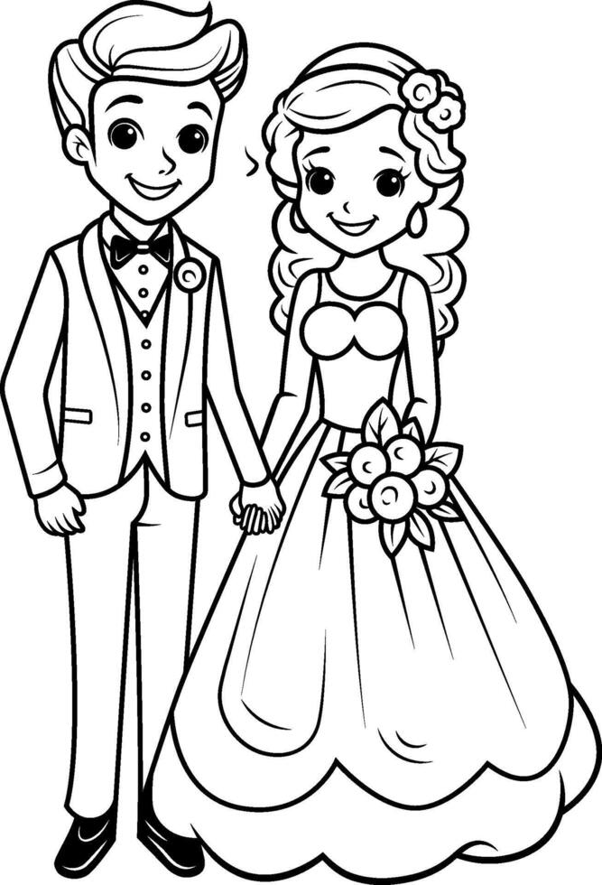 Wedding couple outline illustration vector