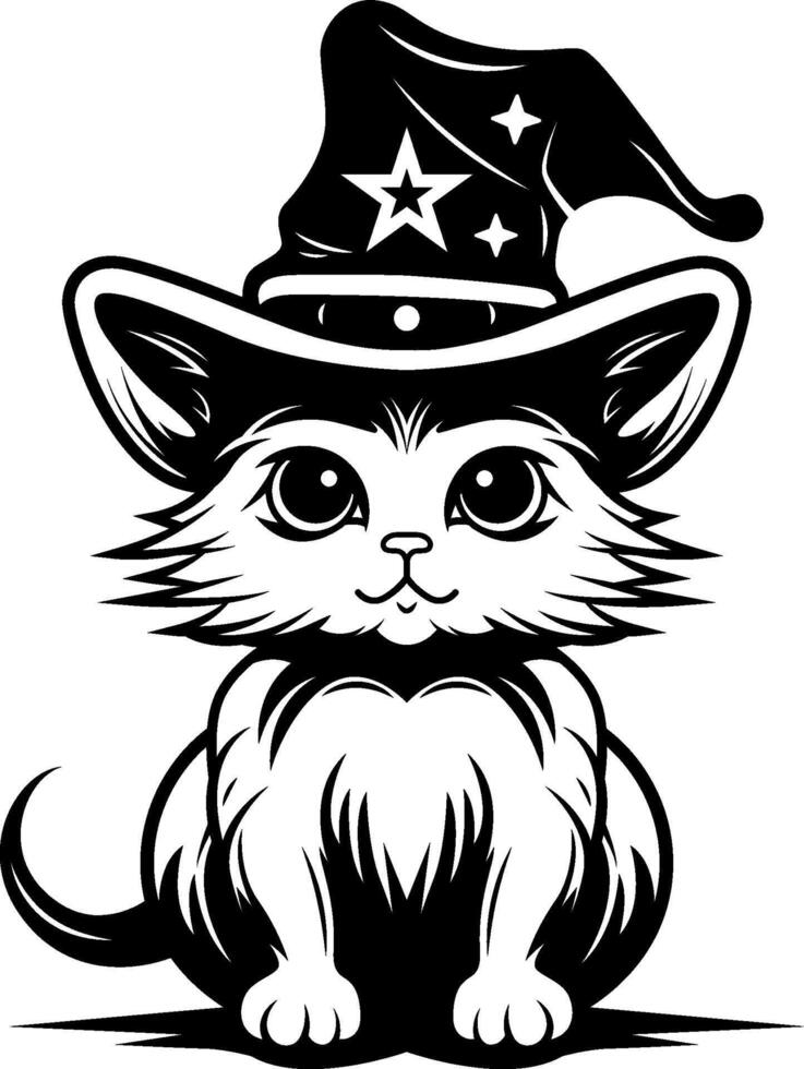 negro gato con bruja sombrero vector