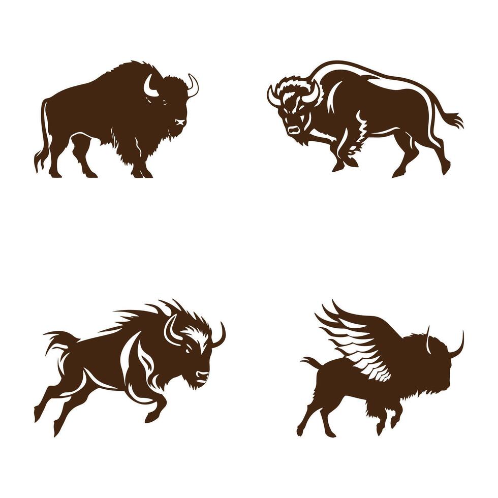 agresivo toro logo icono colocar. prima vector diseño ilustración. marrón toro logo conjunto en blanco antecedentes