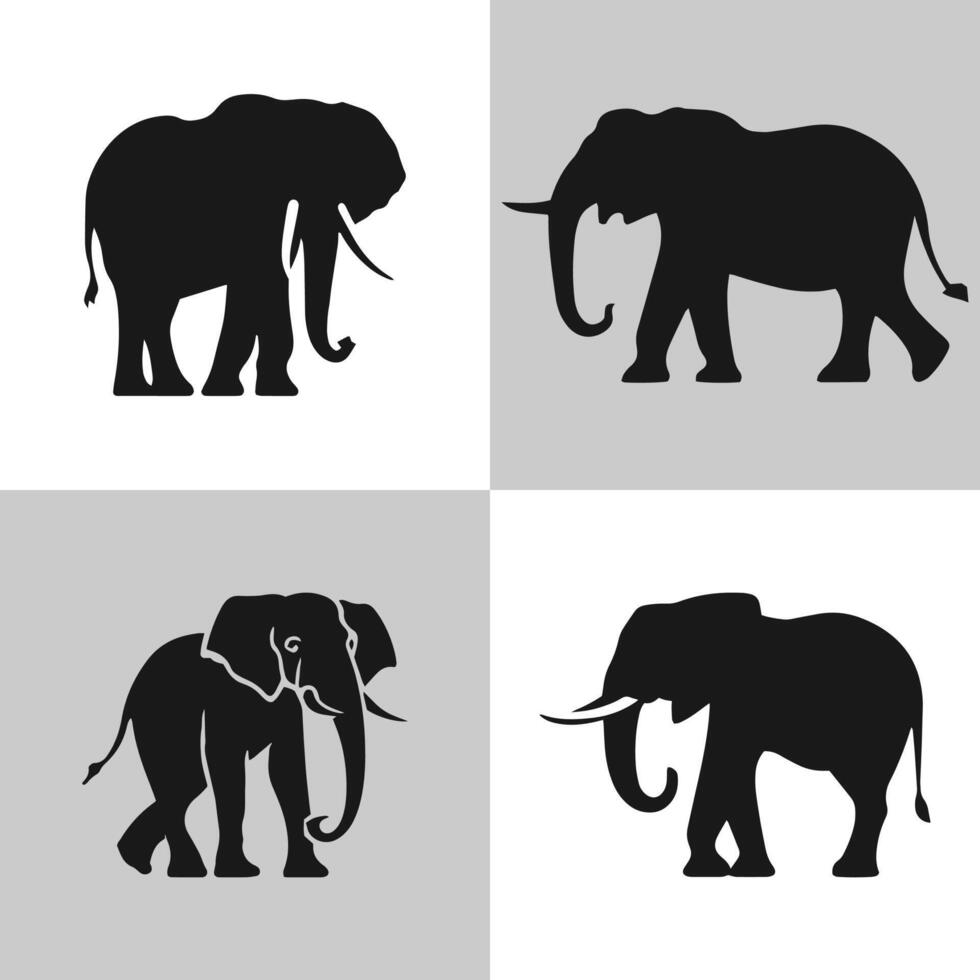 Elephants logo icon set premium silhouettes design vector