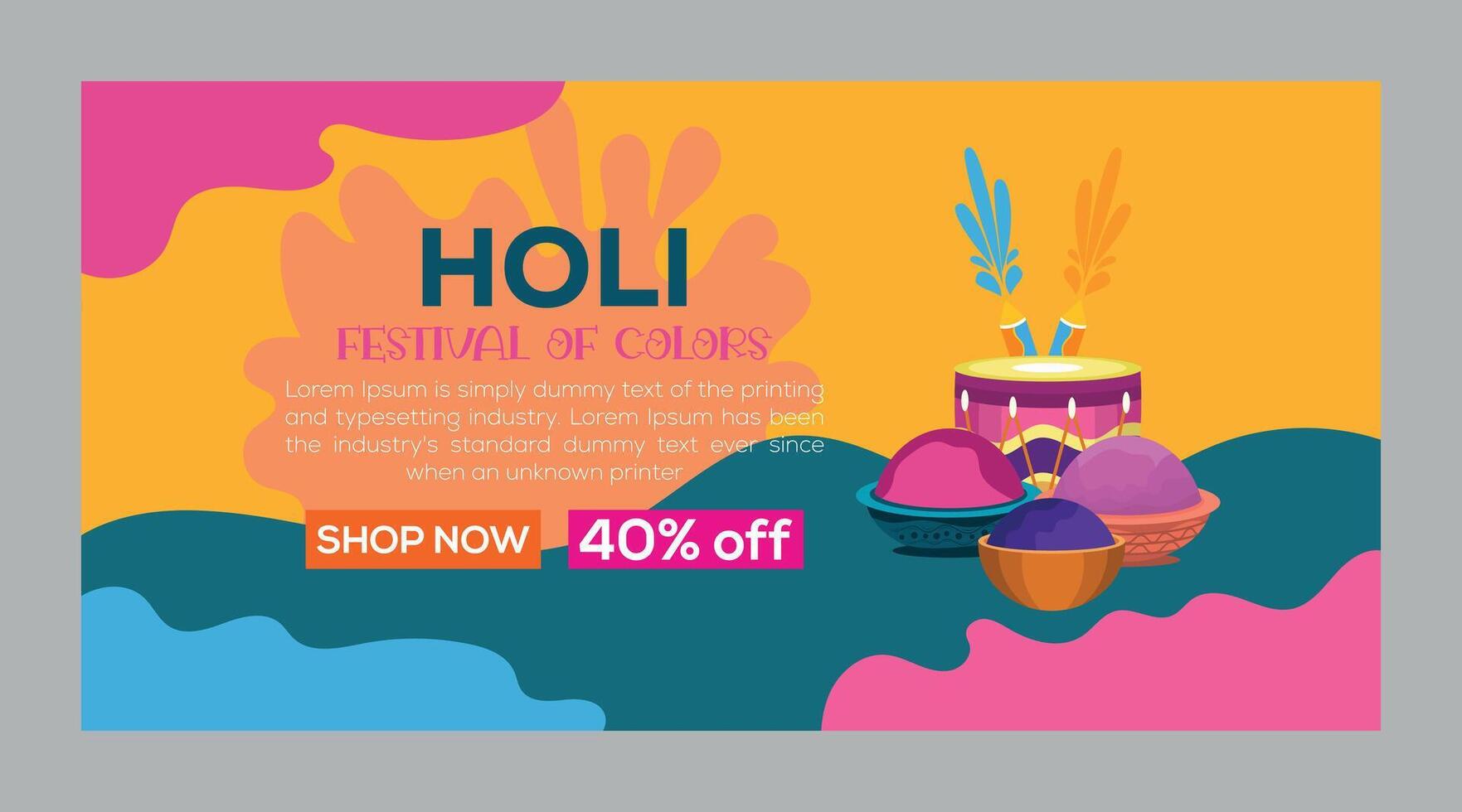 Happy Holi colorful banner template indian hinduism festival celebration, social media poster design  and horizontal banner template for holi festival celebration vector