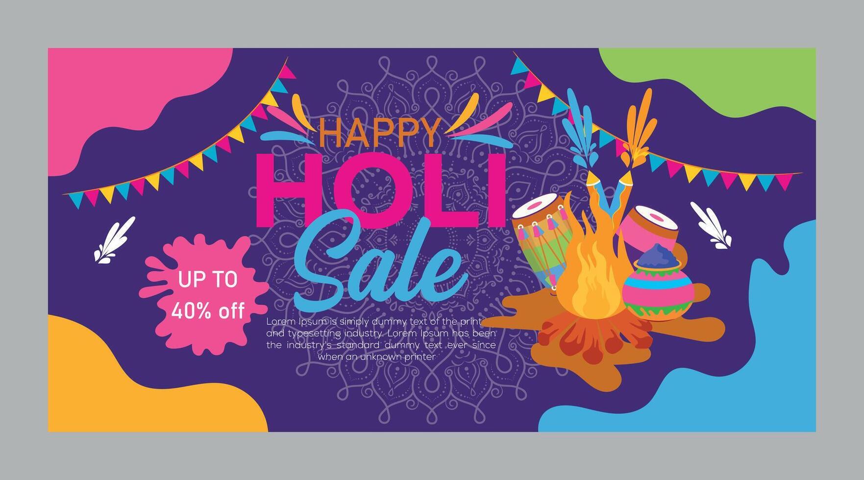 Happy Holi colorful banner template indian hinduism festival celebration, social media poster design  and horizontal banner template for holi festival celebration vector