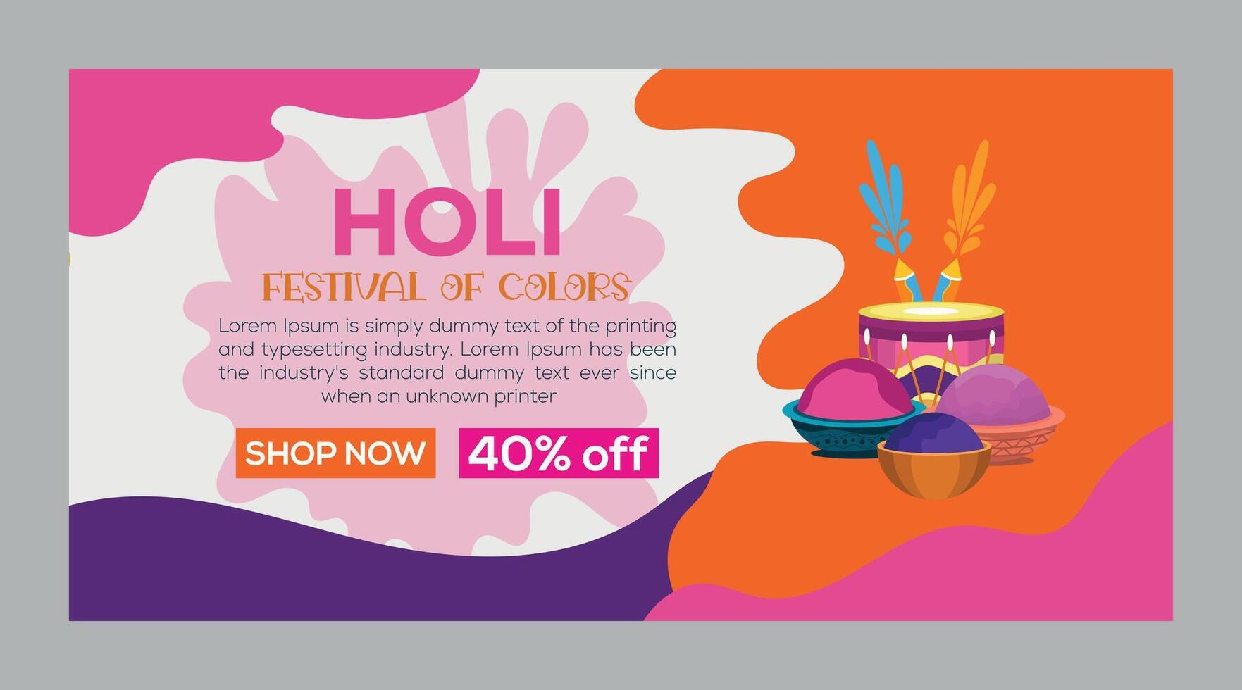 Happy Holi colorful banner template indian hinduism festival celebration, social media poster design  and horizontal banner template for holi festival celebration vector