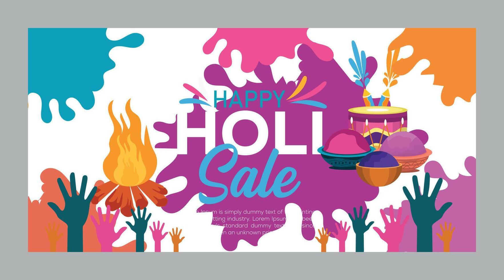 Happy Holi colorful banner template indian hinduism festival celebration, social media poster design  and horizontal banner template for holi festival celebration vector