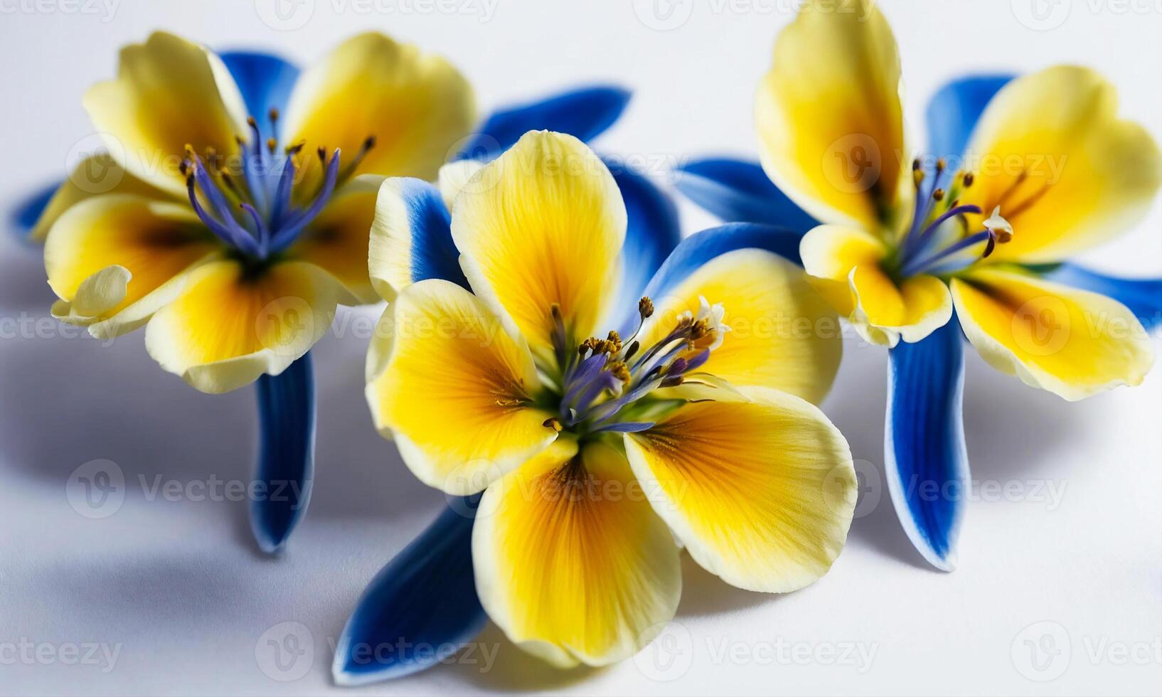 AI generated Yellow-blue flowers close-up. photo