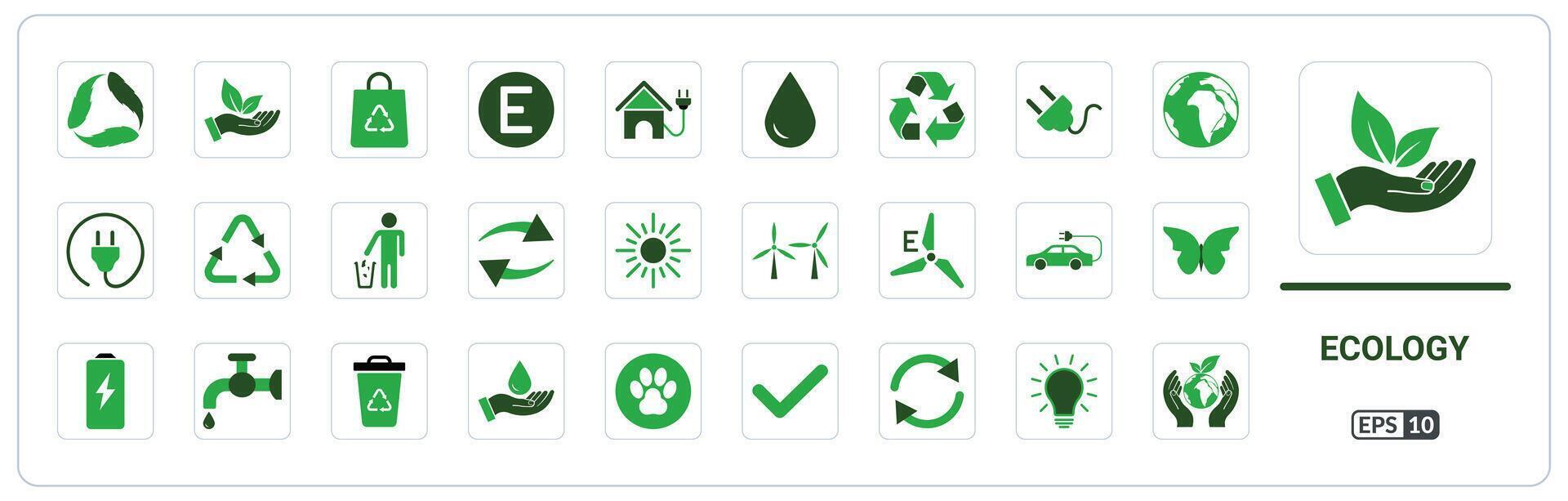 Ecology and nature color flat icon collection vector