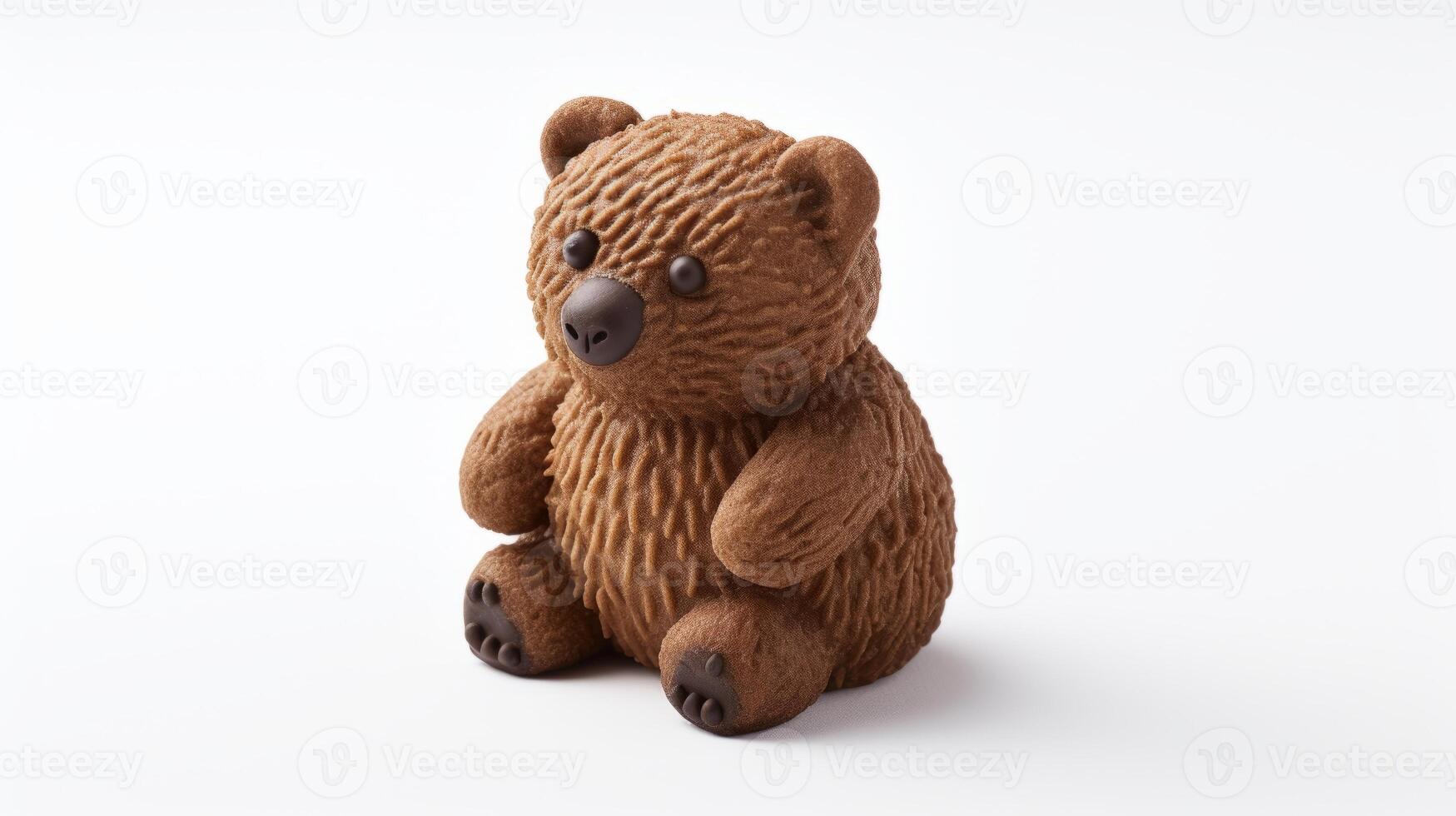 AI generated small brown teddy bear sitting against a plain white background. photo