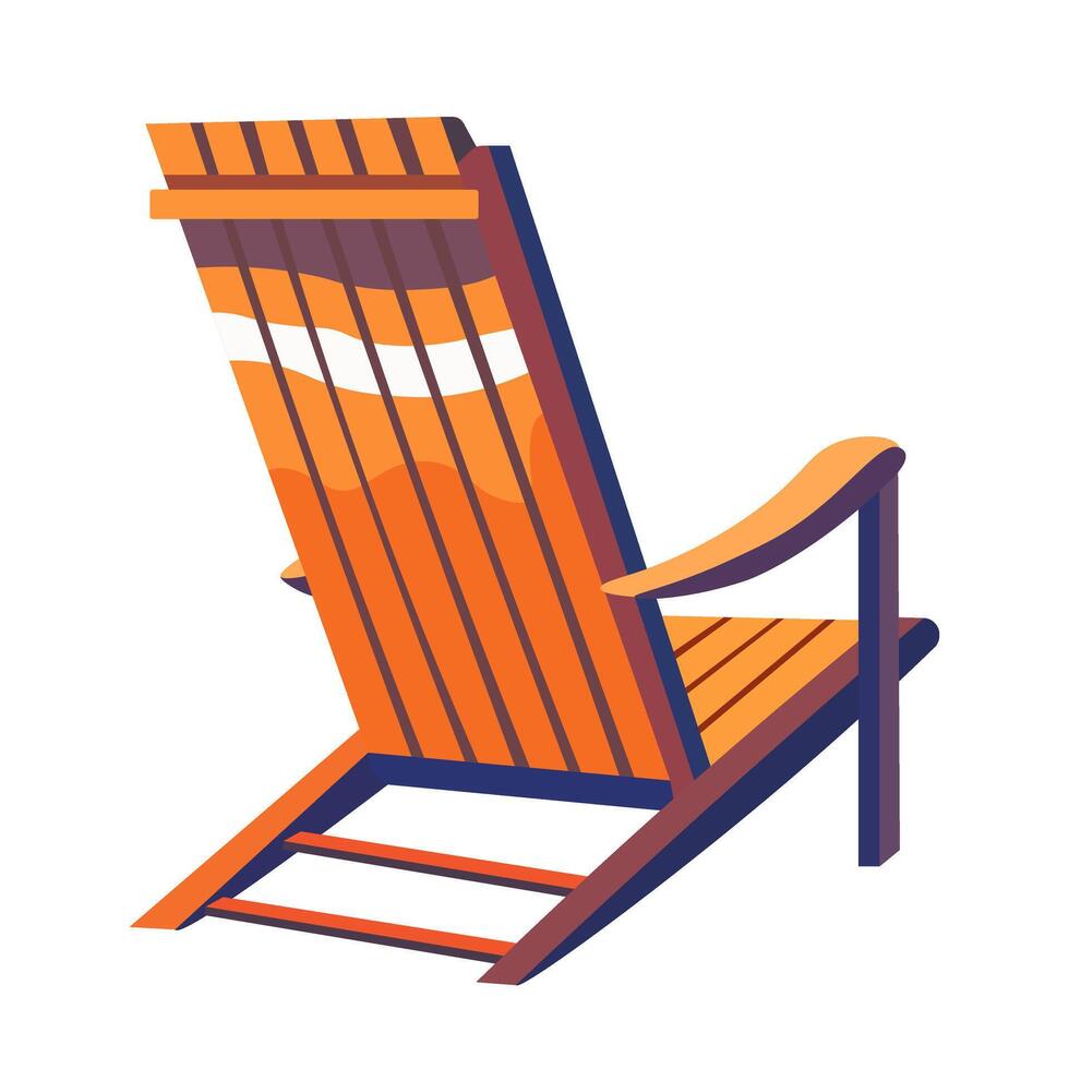 Vector illustration, flat style. Chaise longue, wooden beach chair for relaxation.