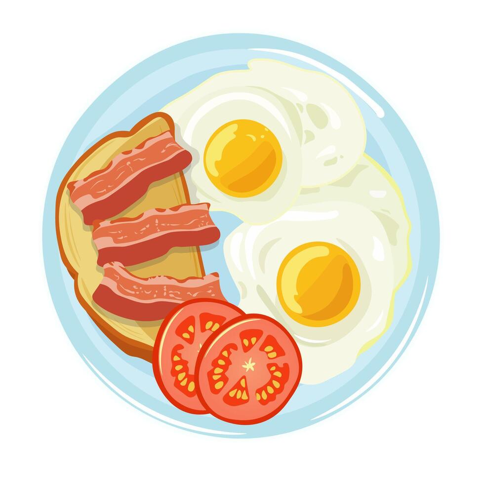 Vector illustration, flat style. English breakfast. Scrambled eggs with toast