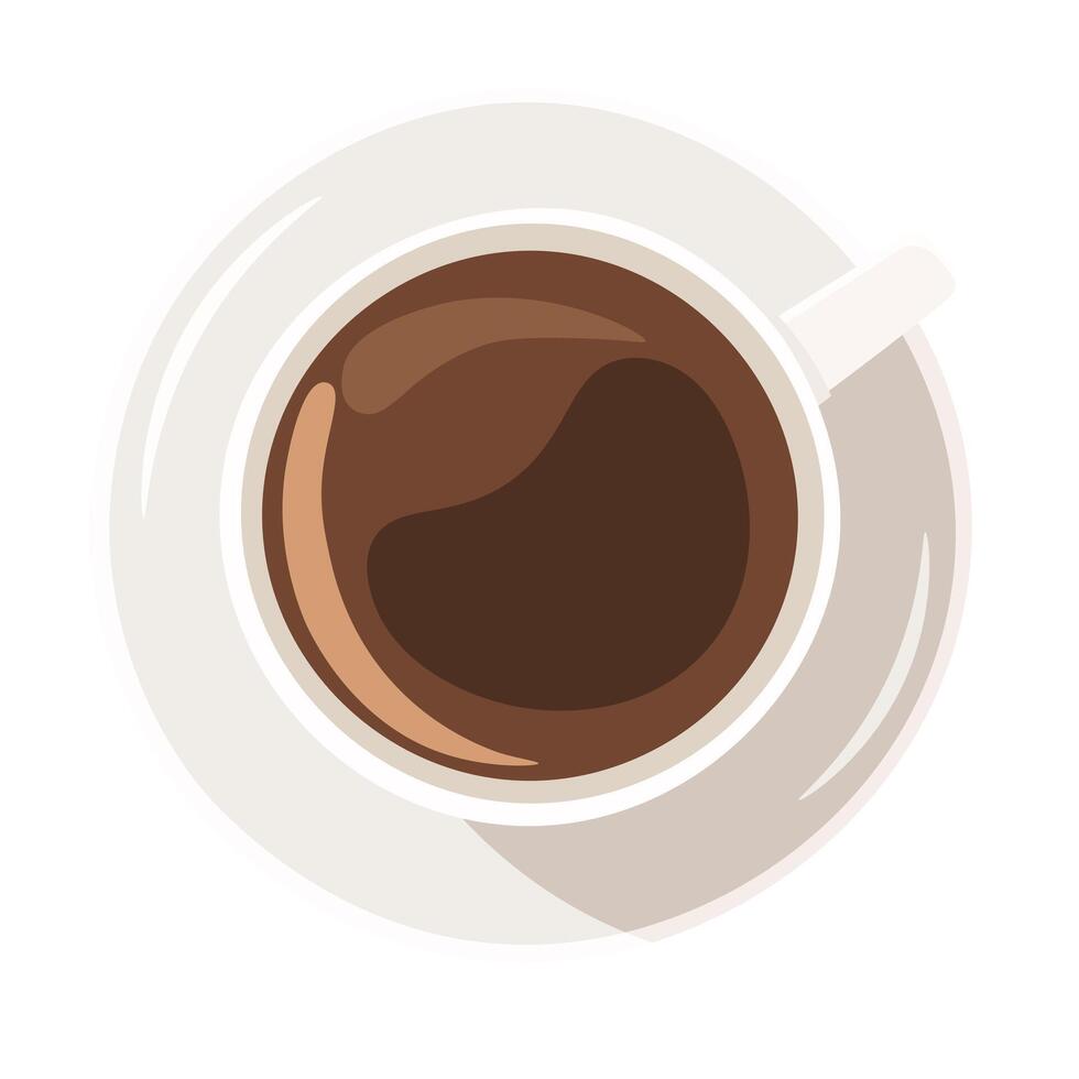 Vector illustration, flat style. Cup with hot drink, top view