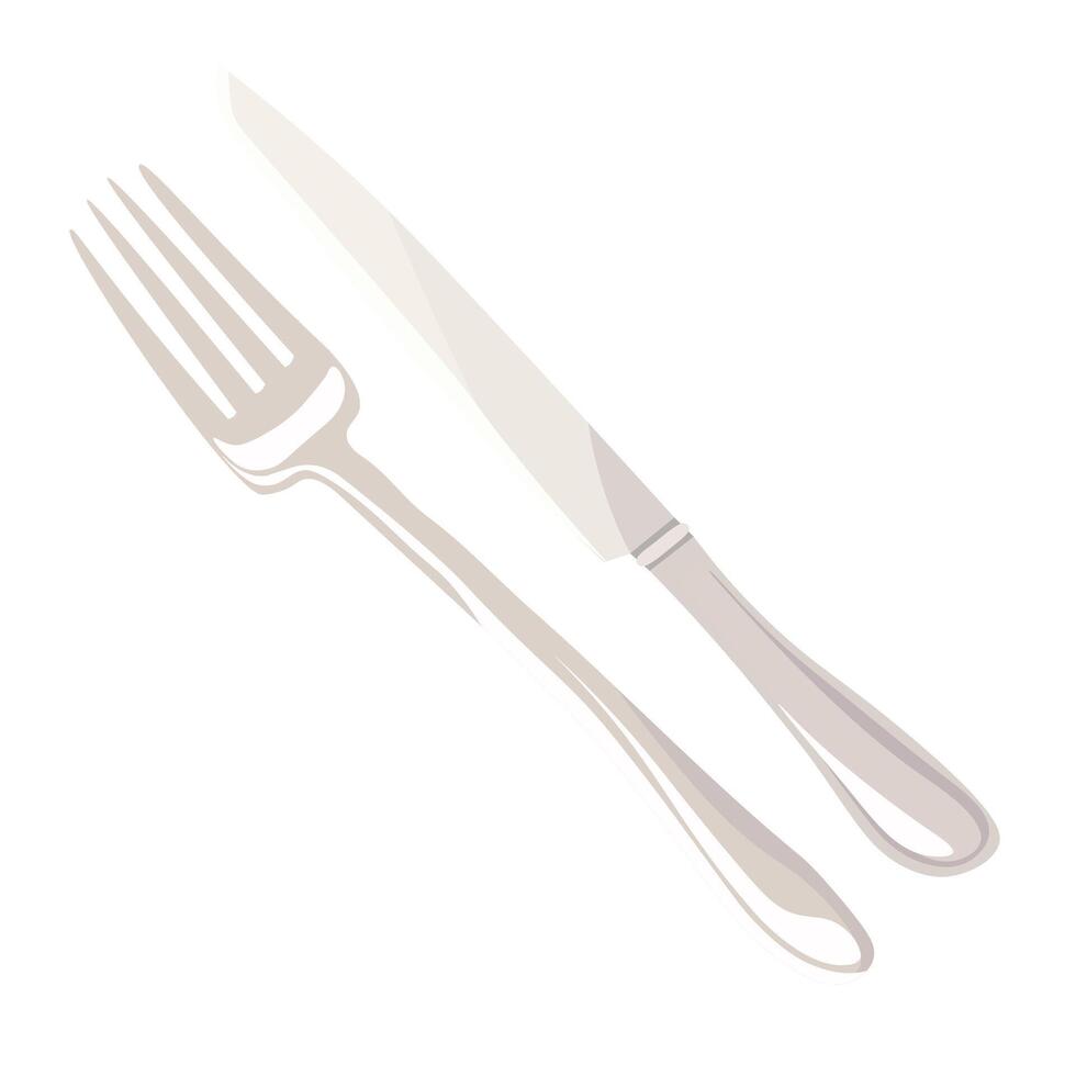 Vector illustration, flat style. Shiny metal knife and fork