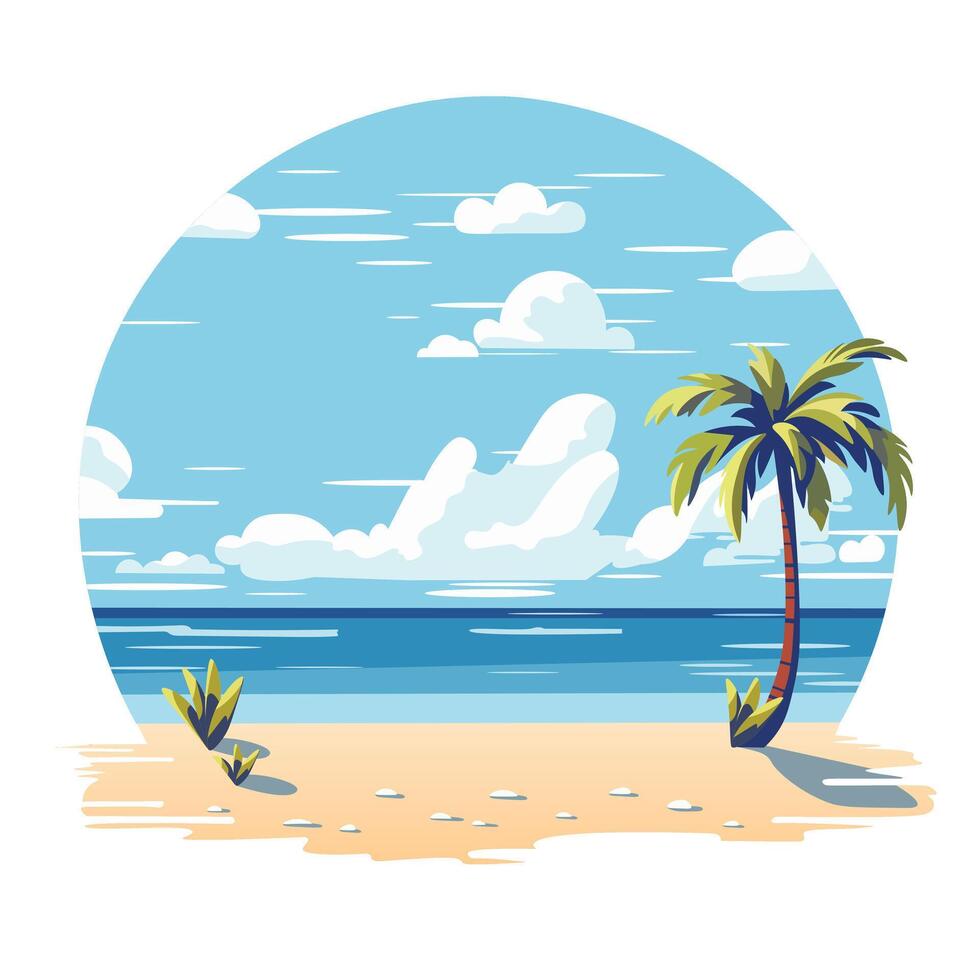 Vector illustration, flat style. Tropical beach, beautiful sea view