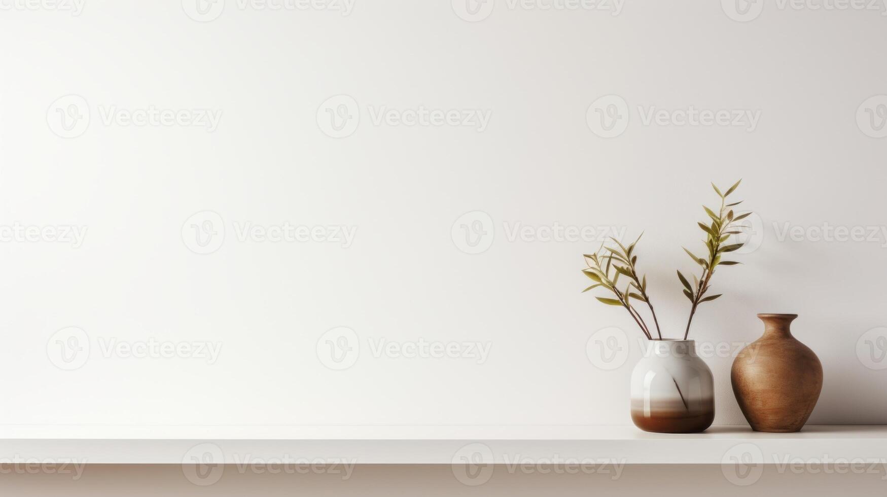 AI generated living room setting with a vase of fresh flowers and lit candles on a wooden tray, exuding a sense of peace and comfort. photo