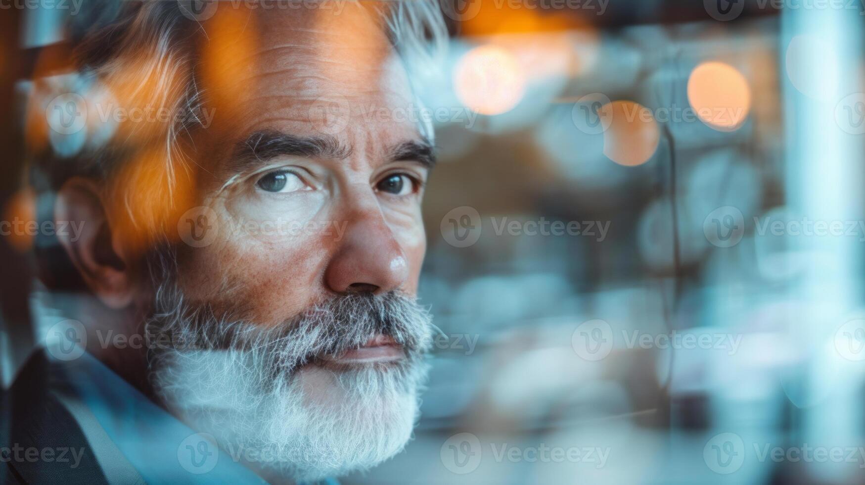 AI generated an old man face reflecting on mirror emotional impact of job cuts photo