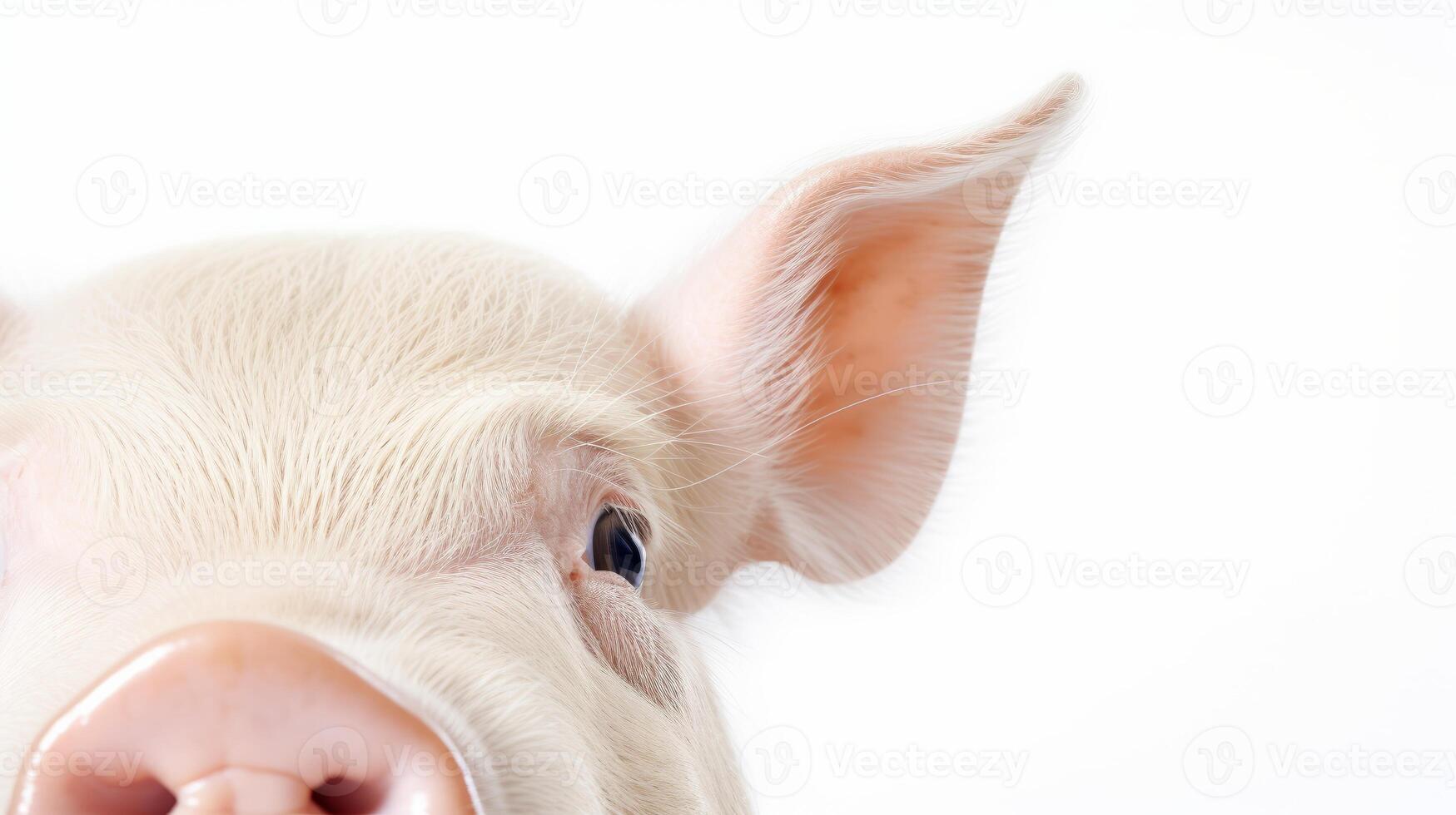 AI generated Animal rights concept a close-up of a pig face against a white background photo