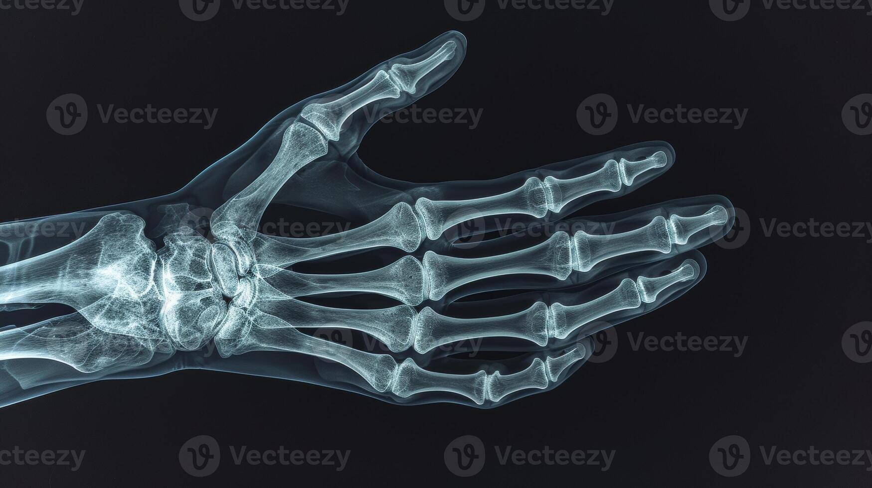 AI generated Human Hand X-Ray Showing Bone Structure and Anatomy photo