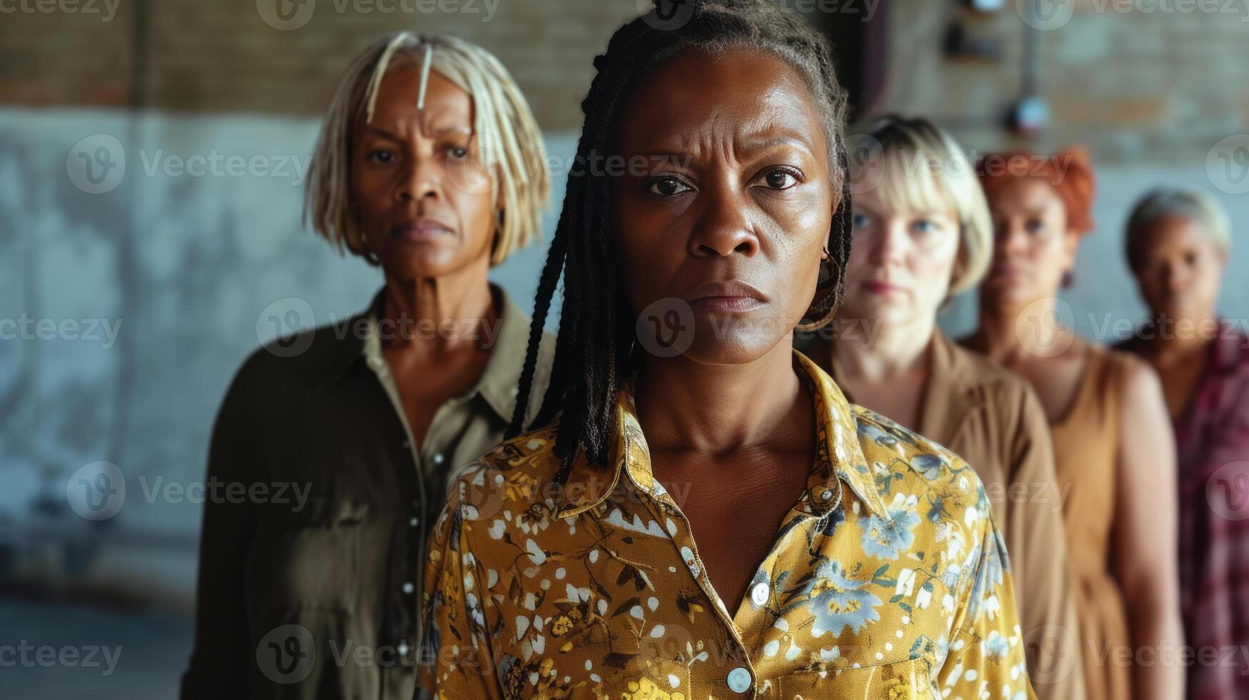 AI generated group of strong independent women worker with different skin color facing challeng Gender inequality photo