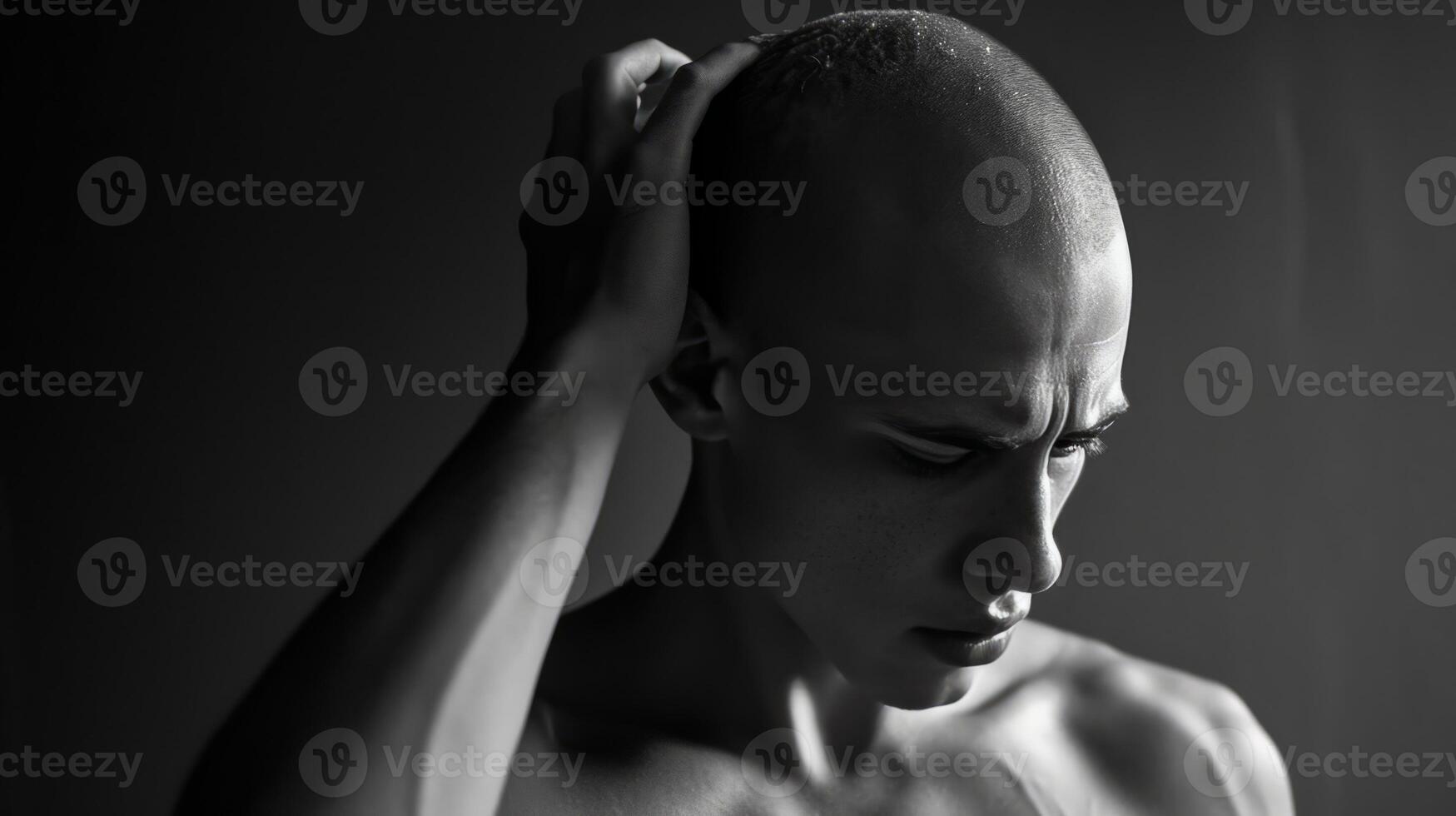 AI generated black and white men in deep thought hair loss in early adulthood photo