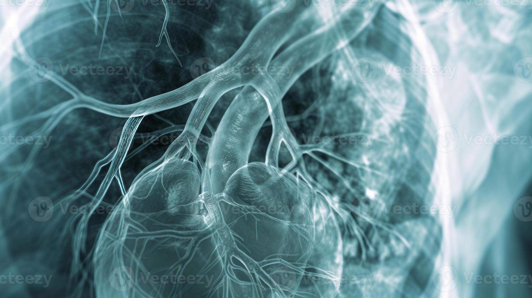 AI generated X-ray image of the heart during cardiac catheterization procedure photo