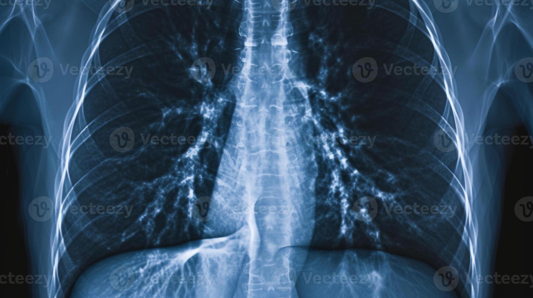 AI generated X-ray of a lung with pneumonia and pleural effusion. photo