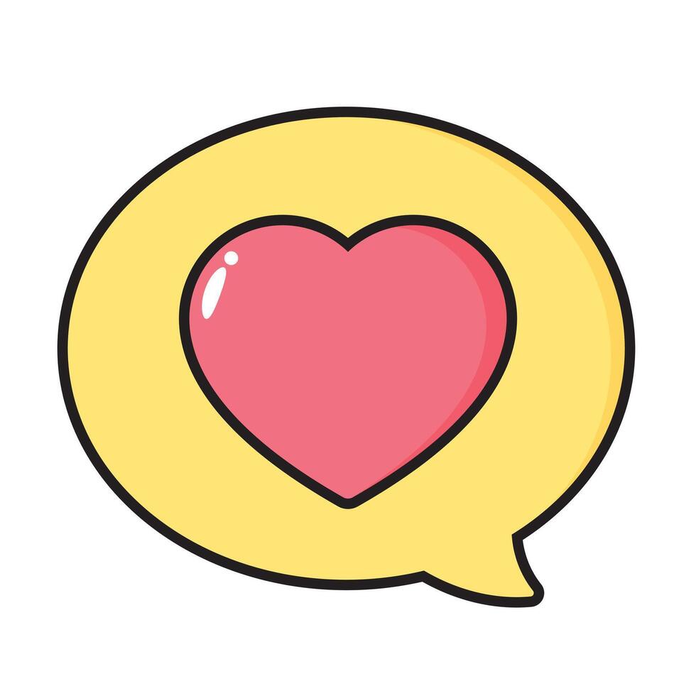 Cute kawaii pink heart on yellow speech bubble. vector