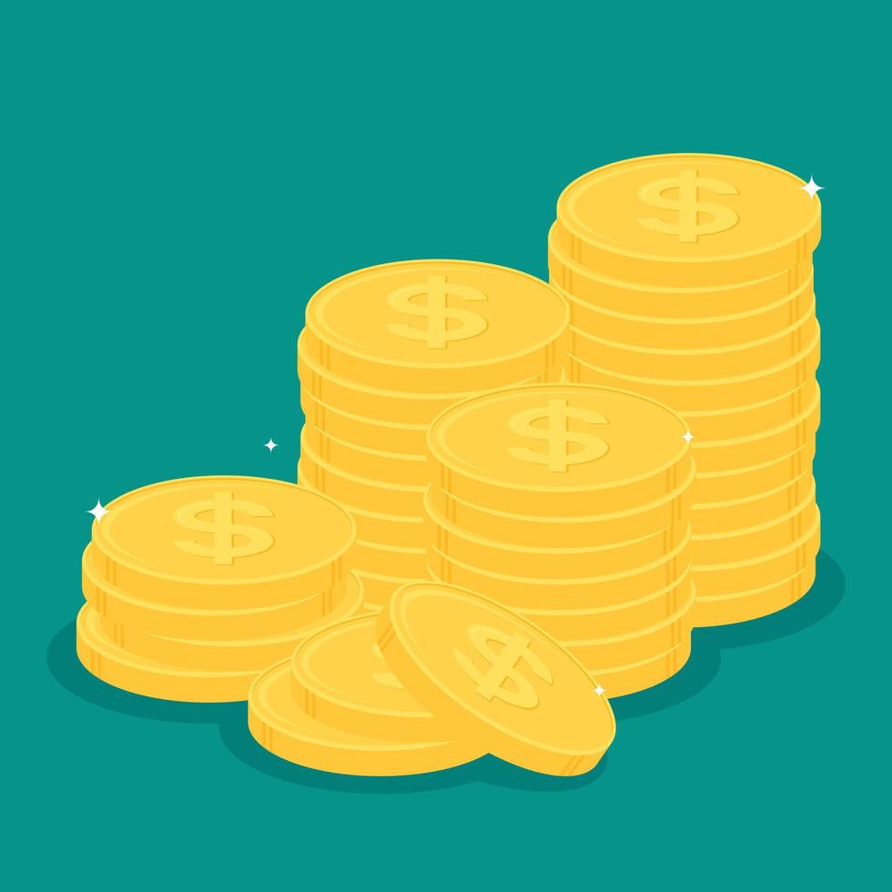 Pile of gold dollar coins. Business and finance concept. Flat design vector illustration.