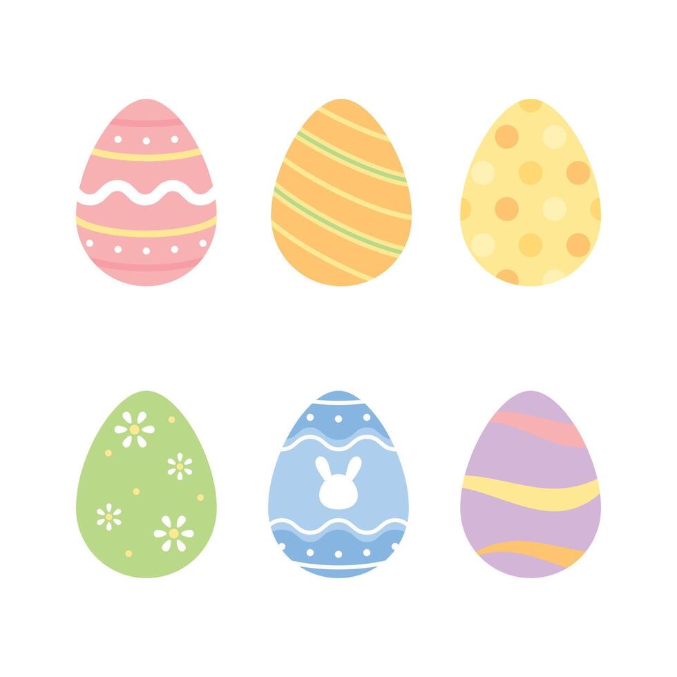 Set of cute pastel colored Easter eggs. Flat vector illustration.