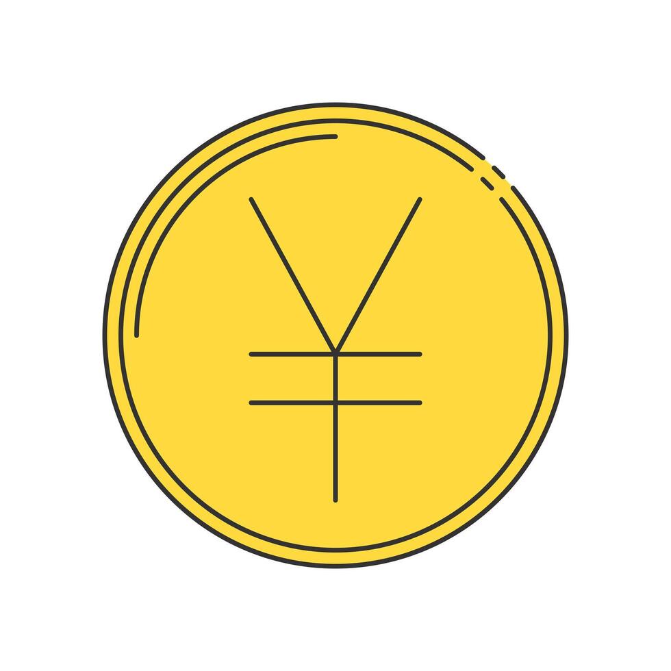 Gold Japanese yen or Chinese yuan coin. Line art design. Business and finance concept. vector