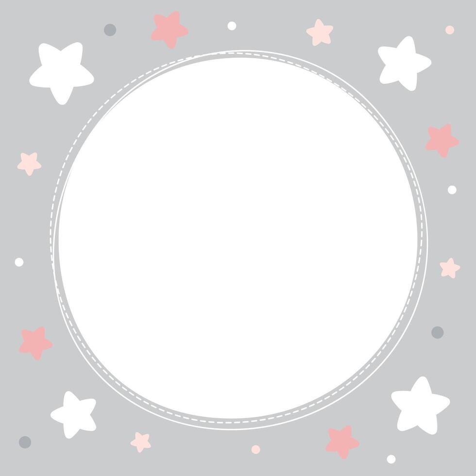 Blank frame of cute stars on pastel grey background. vector