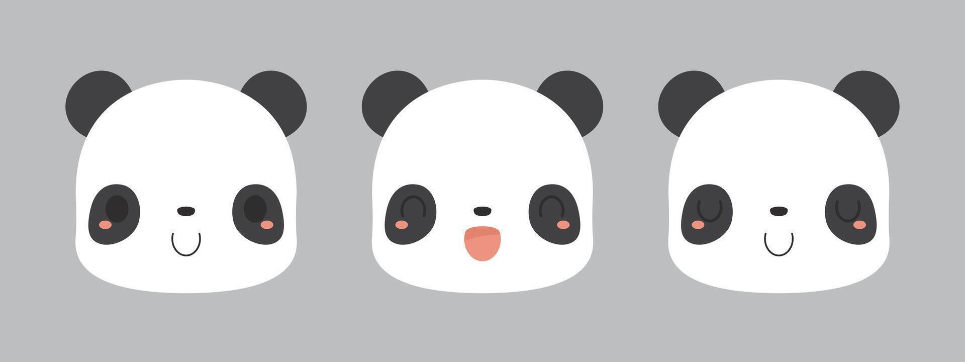 Set of cute giant panda bear cartoon characters. Flat vector illustration.