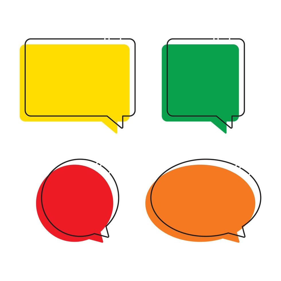 Blank colorful speech bubbles with black border. Line art vector illustration.