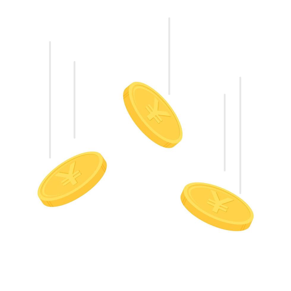 Falling gold Japanese yen or Chinese yuan coins. Business and finance concept. Flat design vector illustration.