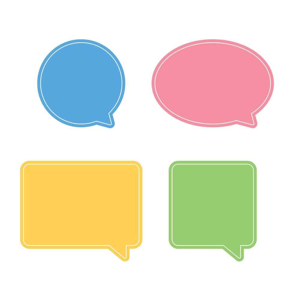 Blank cute colorful speech bubbles with white border. Vector illustration.