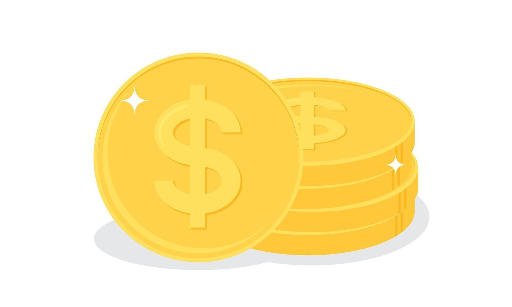 Pile of gold dollar coins. Business and finance concept. Flat design vector illustration.