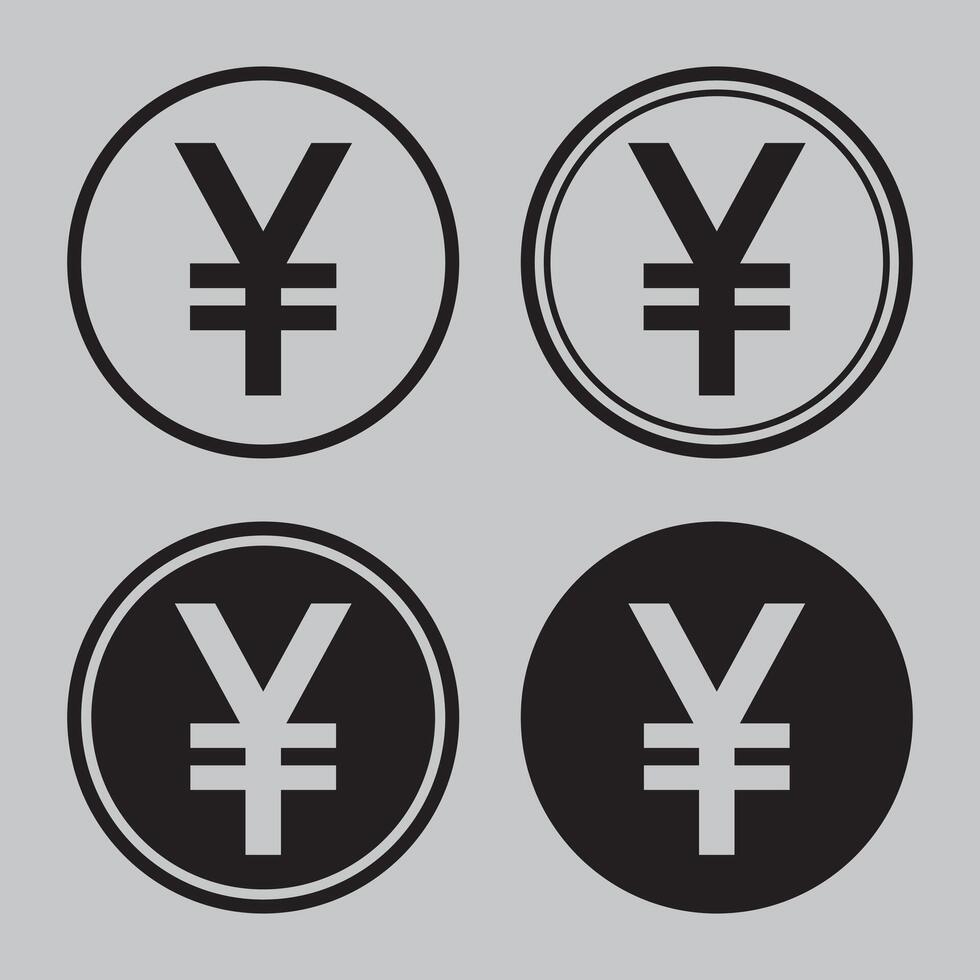 Set of Japanese yen or Chinese yuan coin icons. Business and finance concept. Flat vector illustration.