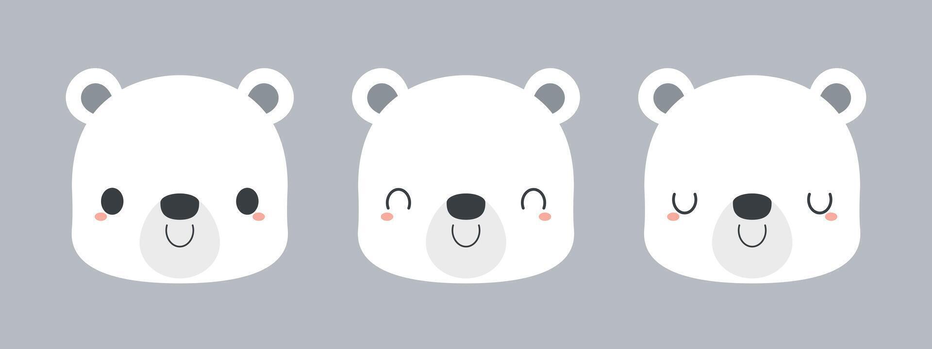 Set of cute polar bear cartoon characters. Flat vector illustration.