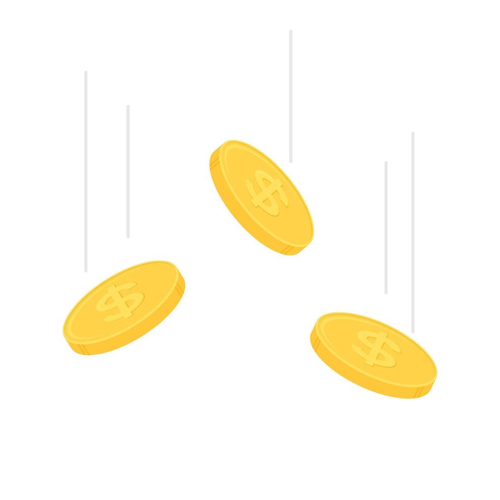 Falling gold dollar coins. Business and finance concept. Flat design vector illustration.