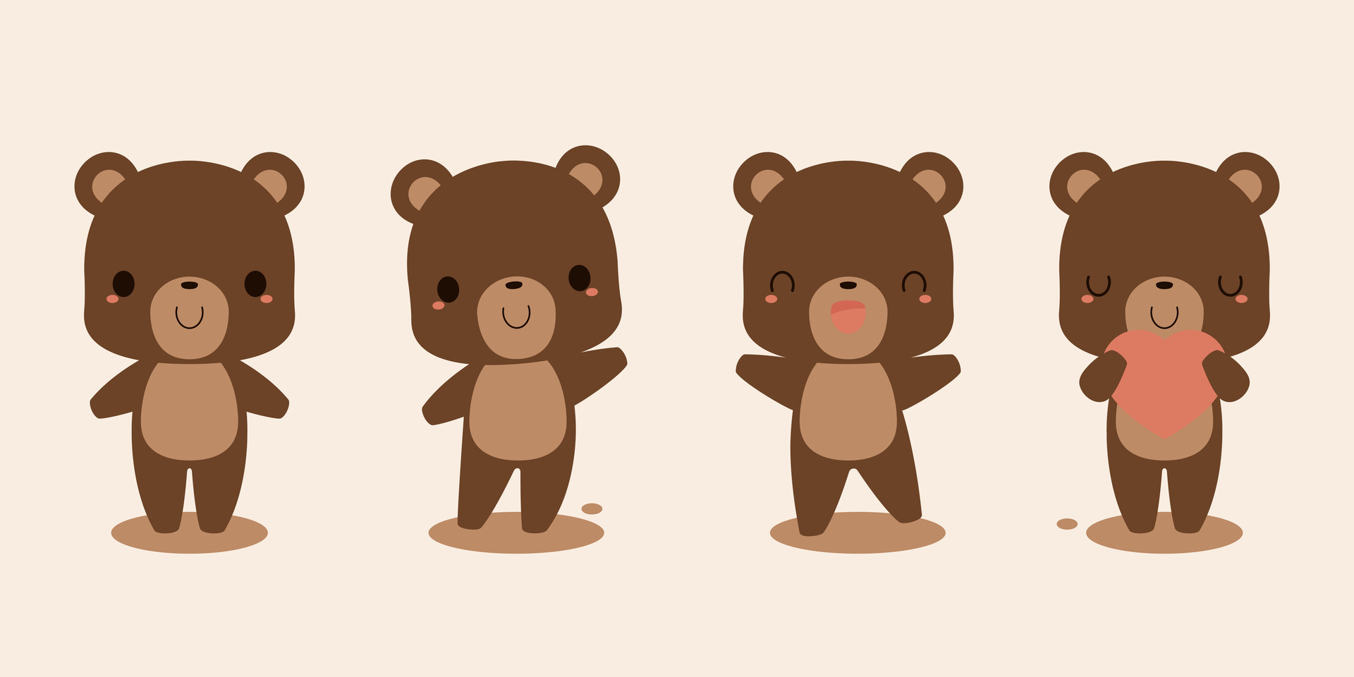 Set Of Cute Brown Bear Cartoon Characters Flat Vector Illustration 38579778 Vector Art At Vecteezy