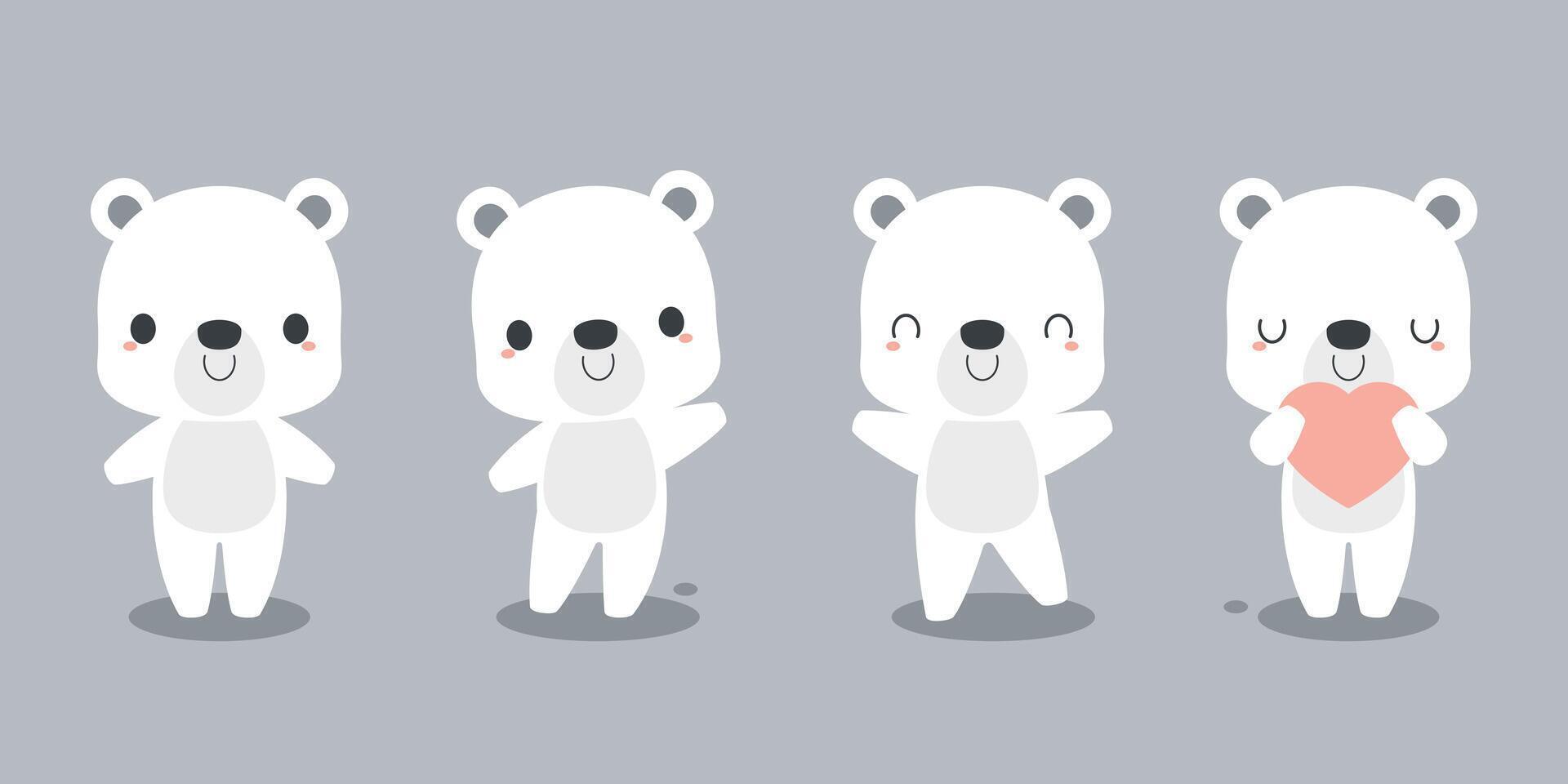 Set of cute polar bear cartoon characters. Flat vector illustration.
