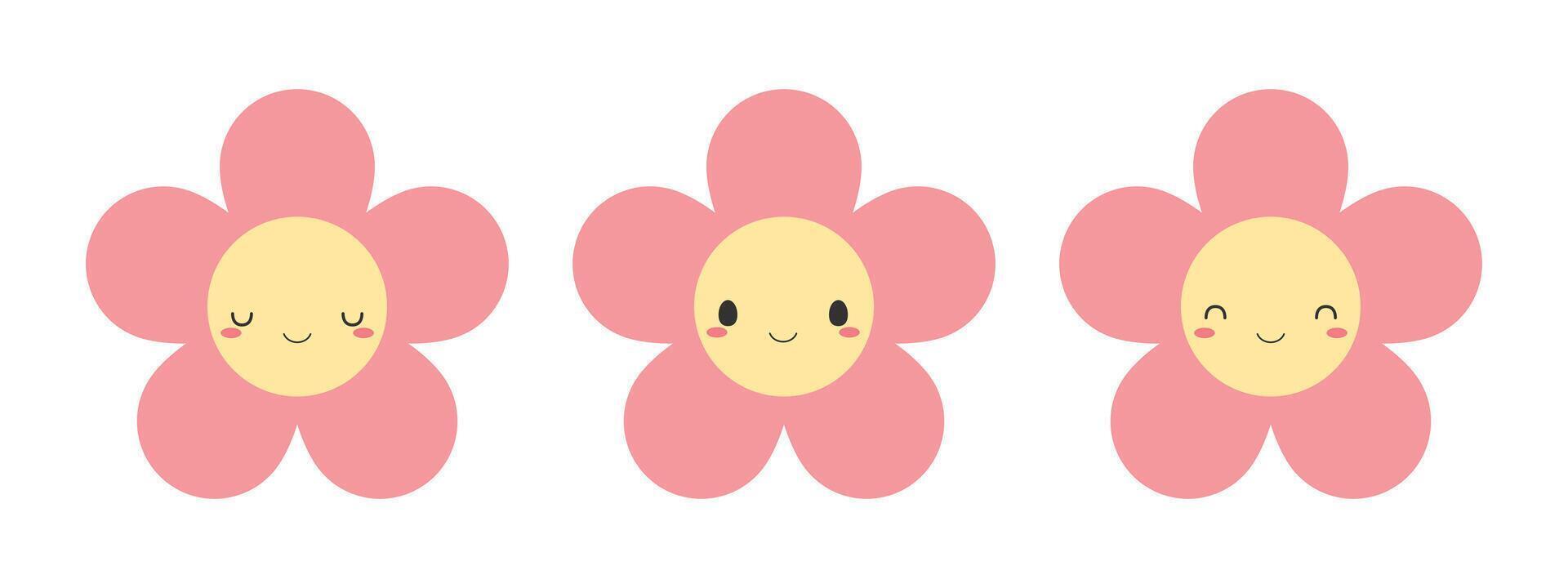 Set of cute pink flower icons. Flat vector illustration.