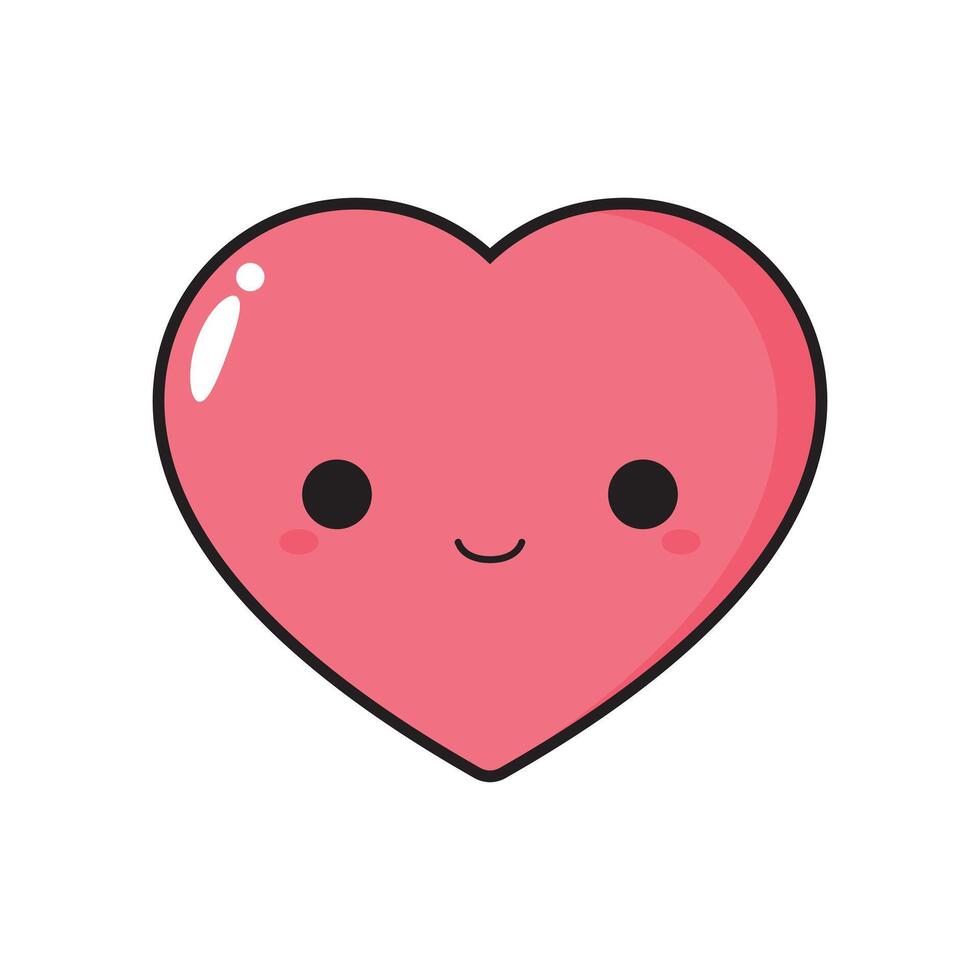 Cute kawaii happy pink heart. vector