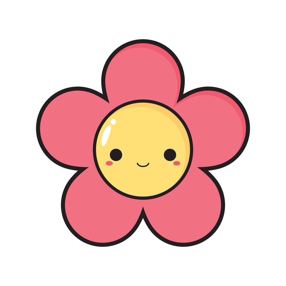 Cute kawaii pink flower icons. vector
