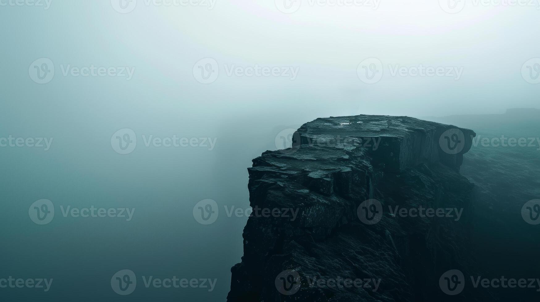 AI generated Standing empty on top of a mountain view, Blank space cliff edge with mountain on clouds rock cliff with fog photo